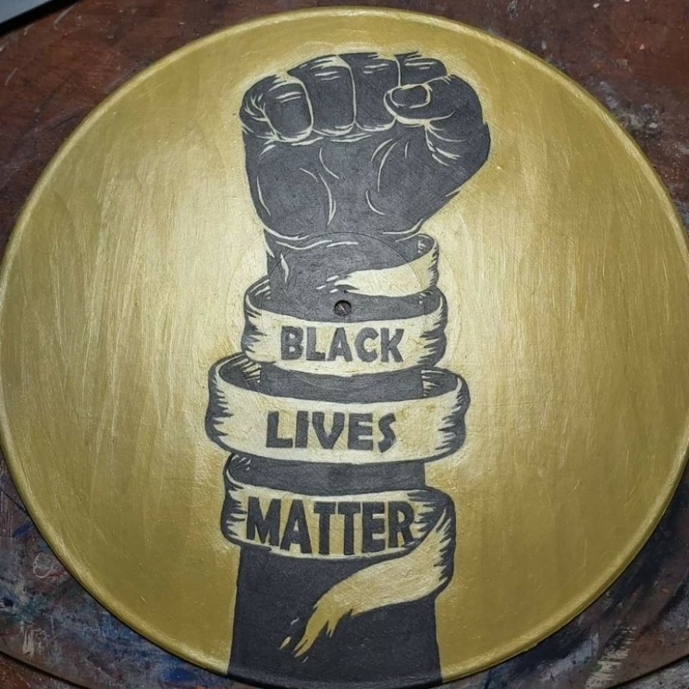 Handpainted Vinyl Record Painting ~ Black Lives Matter - Framed